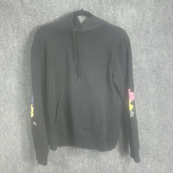Adidas Black Hoodie Sweatshirt Grow Through What You Go Through Floral Sleeves L - Picture 1 of 16